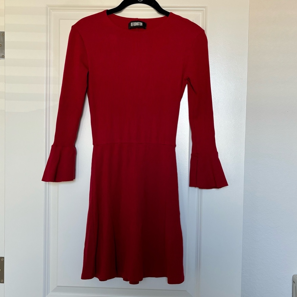 Reformation Ribbed Long Sleeve Red Dress size XS